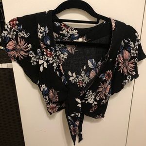 Floral front tie crop top